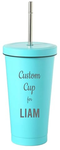 EIO Gifts Personalised Light Blue Thermal Cup 550ml - Engraved Stainless Steel Tumbler
