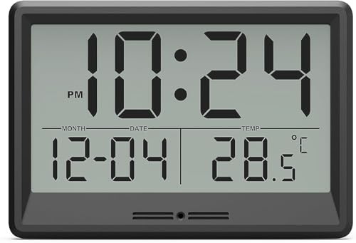 Zonopy Digital Wanduhr, batteriebetrieben, 20 cm kleine Wanduhr mit großem Display, Temperatur- und Datumsfunktion | Einfache Schreibtischuhr | Leise wandmontierte Digitale Uhr für Schlafzimmer, Küche