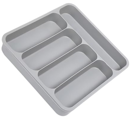 LOLIPPYY Organisateur de Couverts Extensible PP Gris pour Tiroir de Cuisine Plateau Multi Compartiments pour Rangement Fourchettes Cuillères et Baguettes Organiseur Polyvalent pour Salle