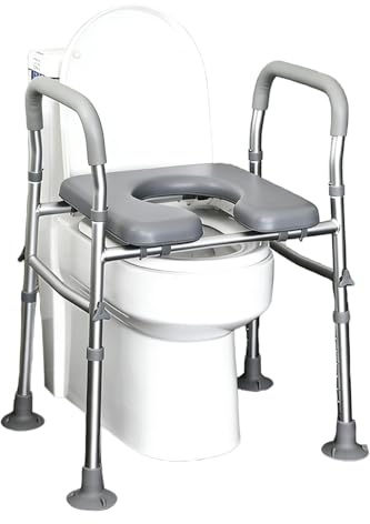 Toilettensitzerhöhung für Senioren mit Griffen, Aluminium-Toilettensitz | mit gepolstertem Sitz verstellbare Höhe und Breite für ältere Menschen mit Behinderung schwangere Badezimmer bis zu 180 kg