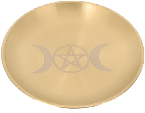 LALAFINA Plateau à Bougies Pentagramme en Métal Doré Bougeoir D’Autel Trois Phases Lune Plateau Décoratif Polyvalent pour Cérémonie Chamanique Centre de Table Rituel Rangement Bijoux