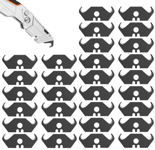 30 cuchillas de gancho trapezoidal, 48 x 19 mm, cuchillas de gancho para cúter y cúter, cuchillas de gancho para alfombras, cuero, papel pintado, cartón, PVC (negro)