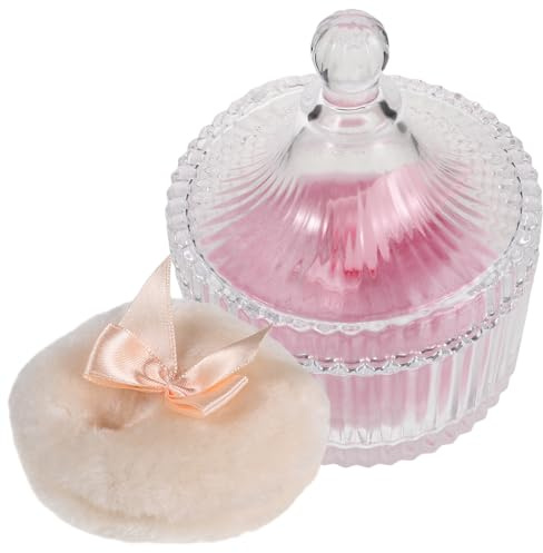 IMIKEYA Weiches Plüschschwamm mit Satz Puderquasten Glasbehälter Präzise Niedlicher Bogen Praktische Aufbewahrung Pflege für Babypuder zu Hause