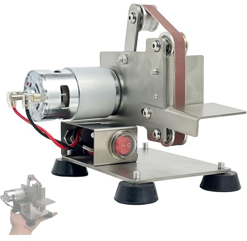 Mini Belt Sander and Bench Grinder Kit, Adjustable Angle 45°-135°, 7 Speed Settings, Includes 10 Sanding Belts for Wood and Metal DIY Projects