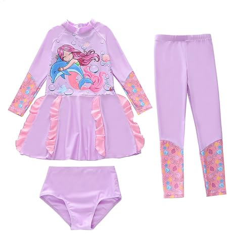 Costume da Bagno, Costume da Bagno Protettivo a Maniche Lunghe con Top Bikini e Pantaloni per Ragazze con Tecnologia UPF 50+ -irritazione