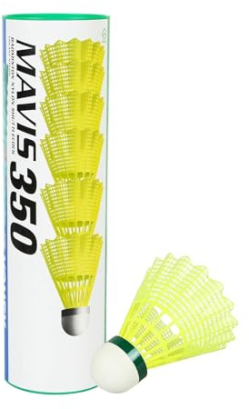 Yonex Mavis 300 Nylon-Federbälle, mittel / schnell, Weiß / Gelb, Röhre mit 6 Bällen, unisex, Green Cap (Yellow)