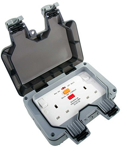 BG Electrical WP22RCD Nexus Storm IP66 Grey 2 Gang 13A 30mA DP RCD Latched Switched Socket by B G Electrical