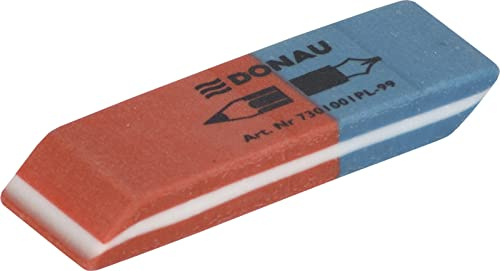 DONAU 7301001-99/2B suddgummi/2 stycken/färg: blå/röd/suddgummi för pennor och kulspetspennor/av högkvalitativt gummi/tillverkad på båda sidorna/57 x 19 x 8 mm