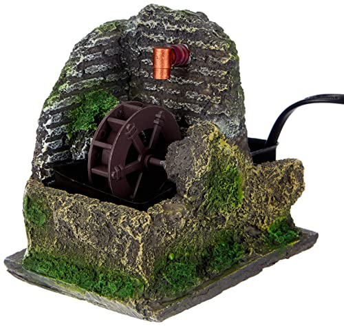 Rossi Rosa Mulino con Pompa a Riciclo d’Acqua 13x10x12 cm – Scena con Acqua in Movimento – Realizzato in Legno, Sughero e Muschio – Artigianato Italiano – Made in Italy