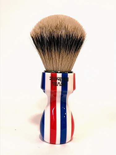 Zenith Barber Pole Rasierpinsel mit 100% echtem Silberspitz Dachshaar - Badger - Made in Italien