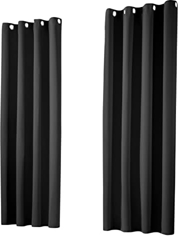 heimtexland ® 1 Paar Thermo- Verdunklungsgardinen Ösenschal Vorhänge Verdunkelnd Isolierend Blickdicht Verdunkelungsvorhänge HxB 145x135 Schwarz Typ139
