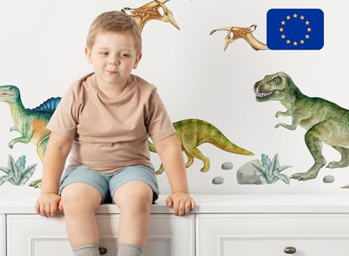 Osomhome Dino Wandtattoo Dinosaurier (120x95cm) I Wandsticker Dinosaurier | Dino Deco Kinderzimmer Junge & Mädchen I Brachiosaurus Stegosaurus T-rex Triceratops Spinosaurus Parasaurolophus os3268