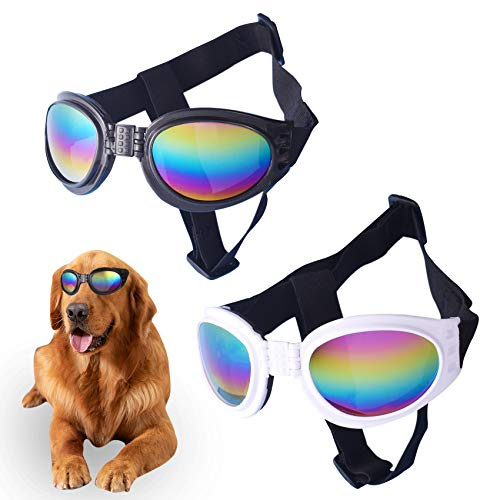 2 Pcs Dog Goggles Dog Sunglasses, Dog Goggles Eye Protection Windproof Dog Glasses Anti-Fog Uv Protection Sun Glasses for Cat & Small Dogs (Black and White)