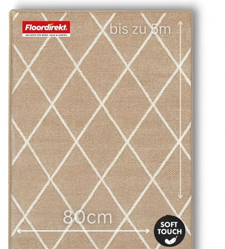 Floordirekt Teppich-Läufer Cosenza | Modernes Rauten-Design | Hochwertige Verarbeitung | Rutschhemmender Gelrücken | Erhältlich in 5 Farben & vielen Größen (80 x 300 cm, Beige)