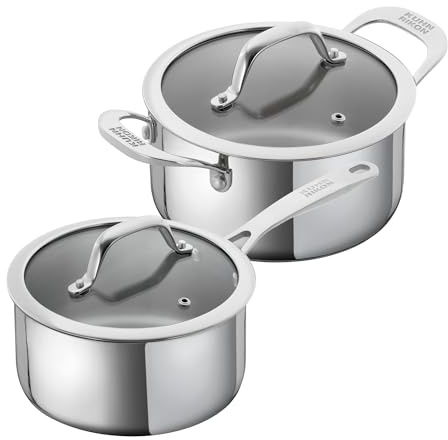 KUHN RIKON Allround 2er Set inkl. Glasdeckel, Stielkasserolle 1.5L / Kochtopf 2.3L, alle Herdarten inkl. Induktion, Edelstahl