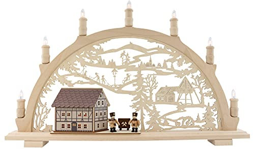 Lenk & Sohn - Schwibbogen 7 flammig Fachwerkhaus beleuchtet Bergmann - 66x44cm
