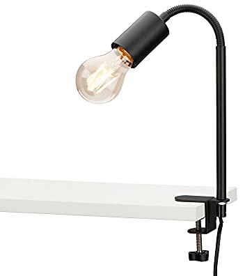 BRILONER Leuchten - Klemmleuchte, Klemmlampe, 1x E27, max. 10 Watt, inkl. Kabelschalter, inkl. Flexarm, Metall, Schwarz, 477mm, 2600-015