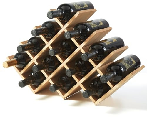 KIRIGEN Wooden 13-Bottle Wine Rack, 4-Tier, Natural
