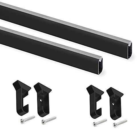 Emuca - Kit de barra para armario, 750 mm, Pintado negro, Aluminio y Plástico, Lote de 2