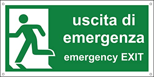 pubblimania Uscita di Emergenza Cartello in alluminio composito da 3 mm (Cm 29x14,5) (Uscita di Emergenza)