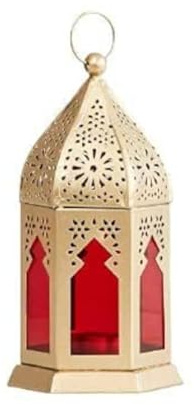 Garden Of Arts Mini Moroccan Lantern Glass Hanging Lamp | Home Decor | Gold Plating Finish Moroccan Lantern(Red) 17 * 9 Cms Set of 1 without Wax