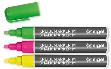 Sigel Kreidemarker Fluoreszierend pink gelb grün Größe M Keilspitze 1-5 mm | BA182, 3 Farben, Bunte abwischbare Markierungen mit hoher Sichtbarkeit