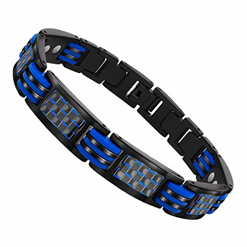 JEROOT Titan Magnetarmband von Schwarz, Herren Magnetische Armbänder Verschluss Armband Magnet Blaue Kohlefaser Magnetarmband Therapie Einstellbar Schmuck Geschenke(3500 Gauss)