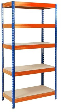 KARAT Étagères à Grande Tenue| Etagère à emboîter, Montage sans Outils| Rayonnages Charges Lourdes| Rayonnage Magasin & Garage| Étagère d'atelier modulable(Bleu-Orange 220 x 90 x 45 cm-5 Niveaux)