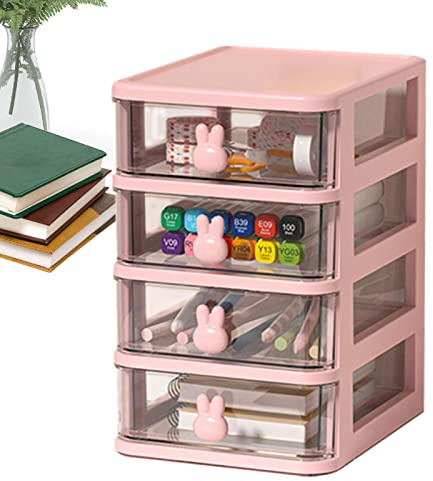 Cypreason - Organizador de cosméticos para cajones de maquillaje, cajón de escritorio, almacenamiento de, con cajones, conejo, mango cosmético, caja de almacenamiento cómodotransparente