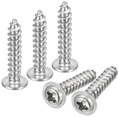 sourcing map ST4 x 20 x 8 mm Kreuzschlitz-Blechschraube mit Unterlegscheibe, 100 Stück - 304 Edelstahl-Holzschraube Vollgewinde (Silber)