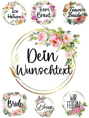 JGA Bügelbild Junggesellenabschied Frauen Blumenkranz zum Aufbügeln für Textilien Braut Tshirt