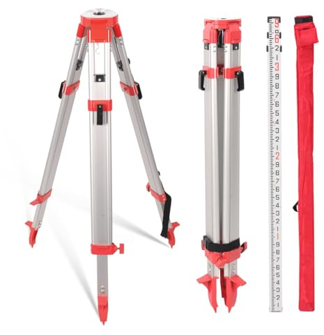 Aluminum Surveying Tripod & Grade Rod Kit - 62.2 Lightweight Transit Tripod and 9 FT Dual Sided Telescopic Grade Stick, 5/8” x 11 Thread Head for Precise Construction, Land Surveying, Home Renovation