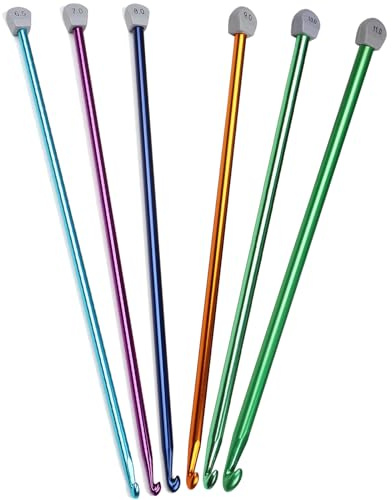 Aeelike 6 Stück Extra lange Tunesische Häkelnadel 35 cm, Hochwertige Tunesische Häkelnadeln Set für Anfänger, 6,5 mm - 11,0 mm Bunte Afghan Häkelnadel Tunesisch Set für Decken, Pullover, Schals | Tunesische Häkelnadeln aus Aluminium, glatt, leicht, 35 cm lang, Häkelnadel für Anfänger, Hüte, Socken, Schals, DIY Handwerk