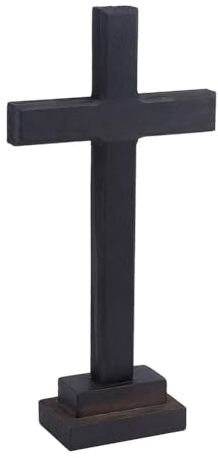 GOMAKERER 1 Stück Aus Holz Gefertigtes Kreuz, Schwarzes Wandkreuz Aus Holz Mit Ständer, Hängende Oder Stehende Kreuzdekoration Religion Wandkreuz Für Die Desktop-Dekoration Zu Hause
