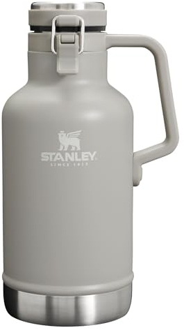 Stanley Classic Easy-Pour Growler, Insulated Growler Keeps Beer Cold & Carbonated Made with Stainless Steel Interior, Durable Exterior Coating & Leak-Proof Lid, Easy to Carry Handle, 64 Oz, Ash