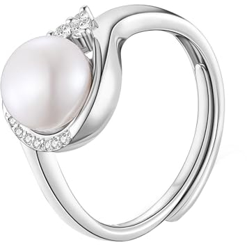 LEGENTLISUR Ringe Frauen,925 Silber Ringe,Perlenring Verstellbarer Damen-Verlobungsring mit Hochwertigen Süßwasser-Zuchtperlen(Weiß)