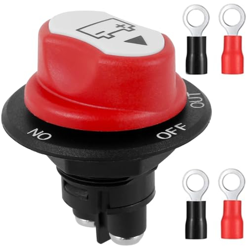 Greluma 1 Stück 50A Autobatterie-Trennschalter, 12V-24V Batterie-Haupttrennschalter, EIN-Aus-Batterieschalter für Marineboote, Wohnwagen, Autos, Fahrzeuge, Motorräder, Yachten, Busse