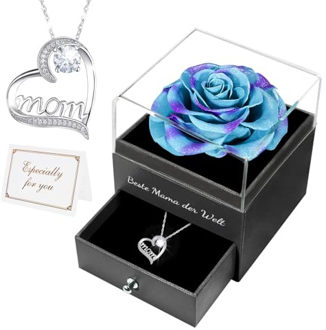 Miofula Ewige Rose Geschenke für Mama,Echte Infinity Rosen mit Halskette Damen Silber,Beste Mama Geburtstagsgeschenk für Mama,Blumen Schmuck Mutter Oma Geschenk zum Geburtstag Weihnachten Muttertag
