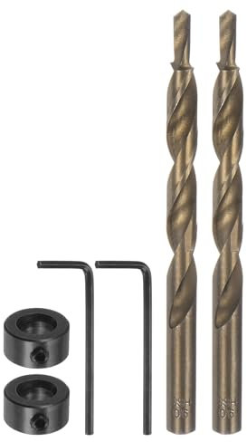 sourcing map 2pcs Pocket Hole Drill Bit 23/64 Dia 13/64 Tip Round Shank Replacement Twist Step Drill Bit with M9 Depth Stop Collar and Wrench for Woodworking