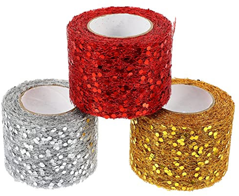 Tofficu 3rollen Tüllstoffrolle Mit Glitzer Tüllband Für Diy Handwerk Geschenkpapier Bühnenlayout Mehrzweck Tüllrolle
