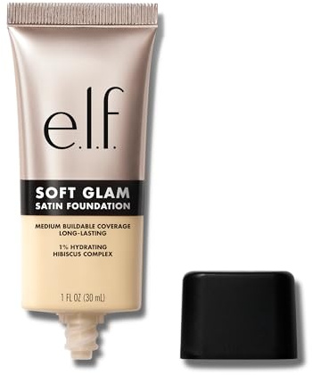 e.l.f. Soft Glam Foundation, Mittlere Deckkraft, Langanhaltende & Aufbauende Foundation Für Ein Glattes, Seidenmattes Finish, Vegan & Tierversuchsfrei, 15 Fair Warm