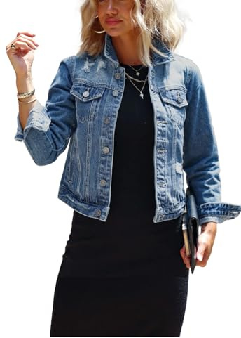 JayscreateEU jeansjacke damen kurz Denim Jacke jeansjacke sommer jeansjacke lange Ärmel Umlegekragen oversize Jeansjacke mit Taschen Jean Herbst Mantel Outwear