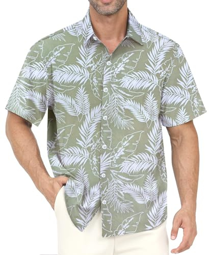 Gavliuu Hawaiiskjorta för män, skrynkelbeständig skjorta med knäppning, för stranden och poolfester, ingen ficka, XL