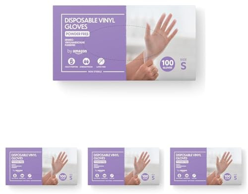 by Amazon - Disposable Vinyl Gloves, Size S, Pack of 400, (Previously Hevea Brand), Transparent