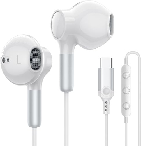 Auriculares USB C para iPhone 16 15 Auriculares USB-C con Micrófono, Control de Volumen Cable Tipo C Auriculares para iPhone 16, 15 Pro Max, iPad Pro/Air 5 4/Mini 6/iPad 10, Pixel 8, 7, Samsung Galaxy