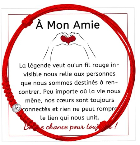 FANCIBAND Cadeau Amie BFF Bracelet Rouge Porte Bonheur Avec Perles Argent Sterling 925, Cadeau Anniversaire Meilleure Amie Cadeau de Noël, Bracelet Protection Ajustable 15 + 11cm