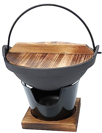 Ciieeo Cast Iron Pot with Thick Material Japanese Style Practical Sukiyaki Hot Pot and Even Heating, for Outdoor Activities and Hiking for Camping Cooking