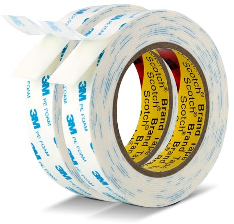 3M Doppelseitiges Klebeband Schaumstoffband Strapazierfähig 25 mm x 5,5 m 2 Rollen Montageband zum Verbinden von Schaumstoffstreifen für Banner Poster Alarme Jalousien Zierleisten Weiß