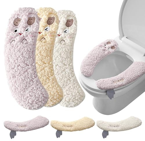Bonito asiento de inodoro acolchado, 3 pares de fundas suaves para asiento de inodoro de cordero, accesorios de inodoro cálidos, almohadilla reutilizable para asiento de inodoro