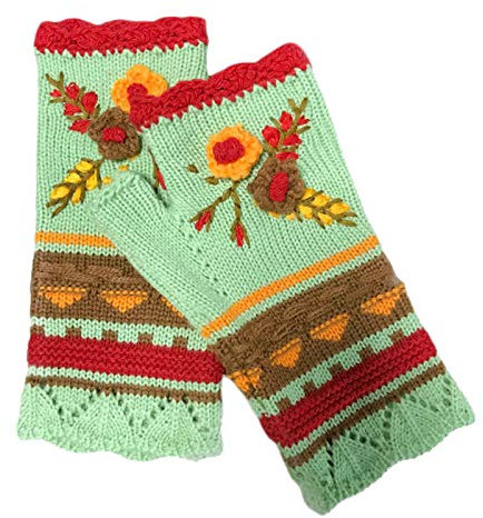 FGUUTYM Flower Women's Warm Gloves Woolen Hand Hook Handmade Gloves Ladies Latex, red, One Size